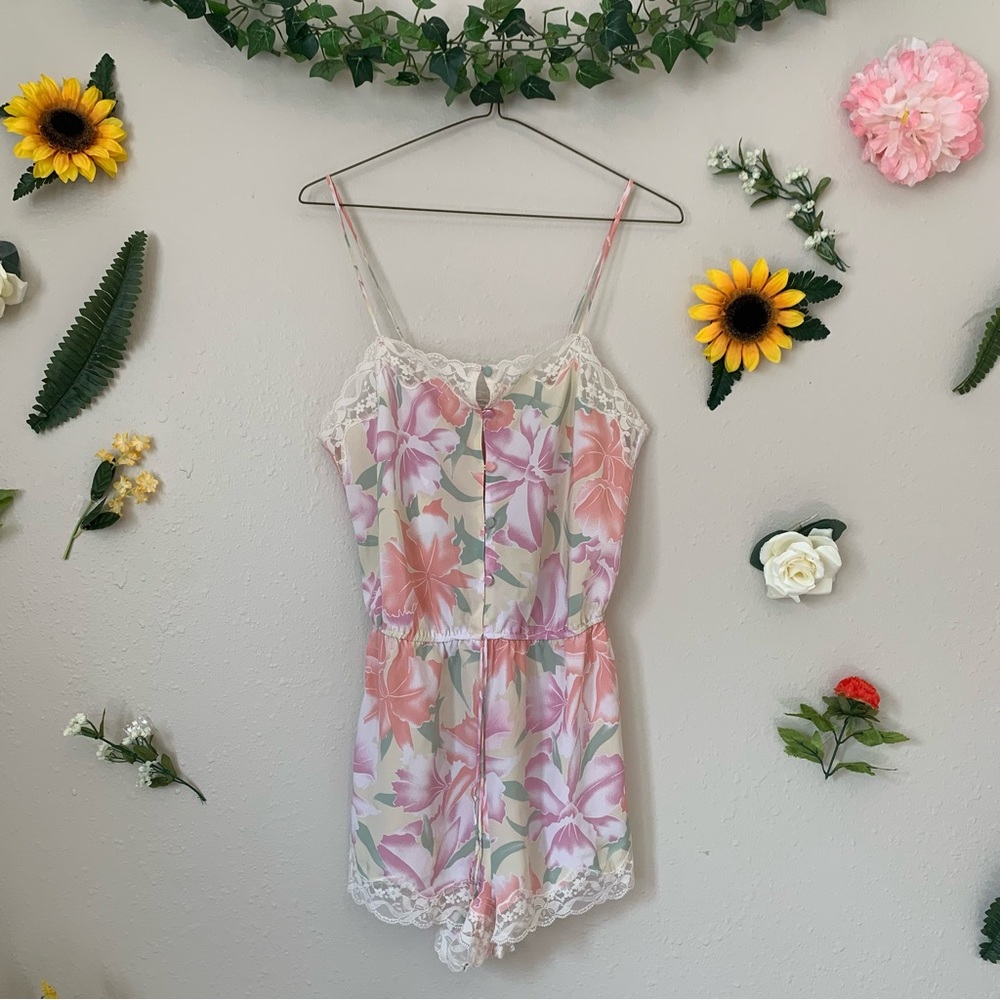 Vintage Petite Victoria's Secret Pastel Floral Romper